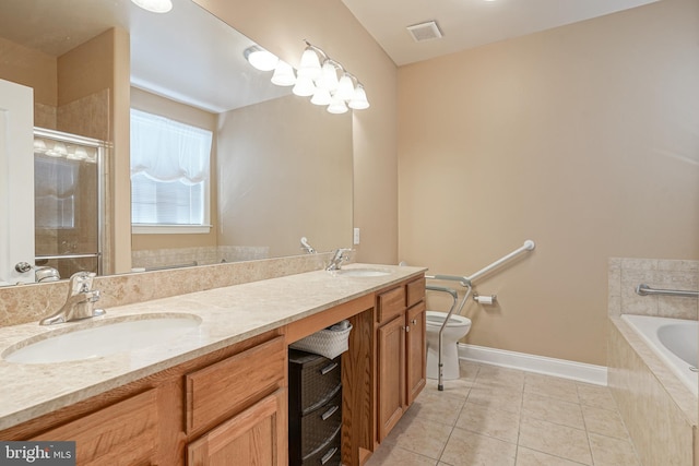 full bath with toilet, a sink, visible vents, and tile patterned floors