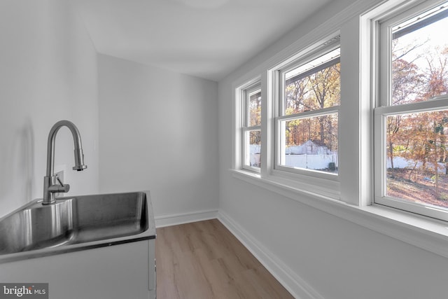 interior space featuring light wood-type flooring and sink