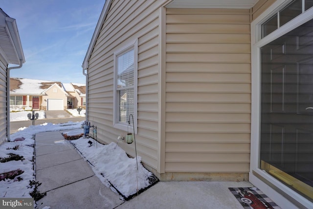 view of snow covered exterior