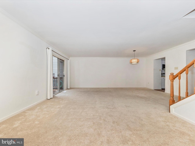 carpeted empty room featuring ornamental molding