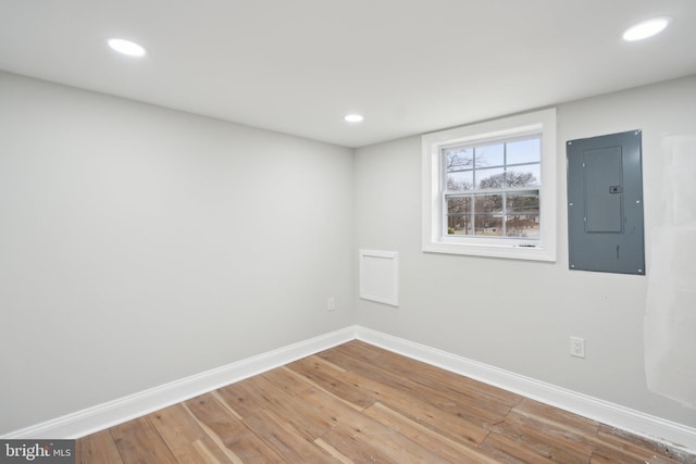 unfurnished room featuring hardwood / wood-style floors and electric panel