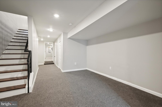 basement with carpet flooring