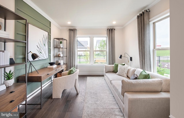 interior space featuring crown molding and hardwood / wood-style flooring