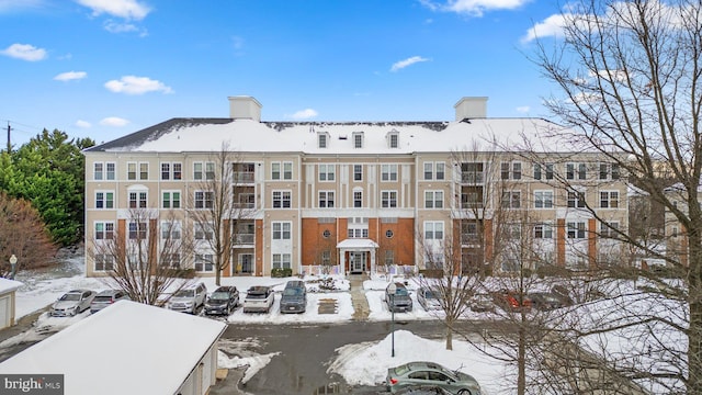 view of snow covered building