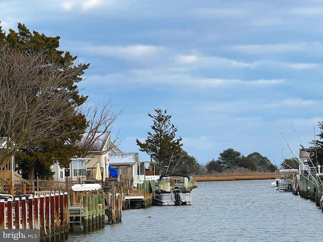 dock area featuring a water view