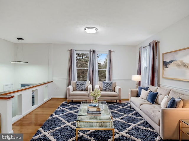 living room with hardwood / wood-style flooring