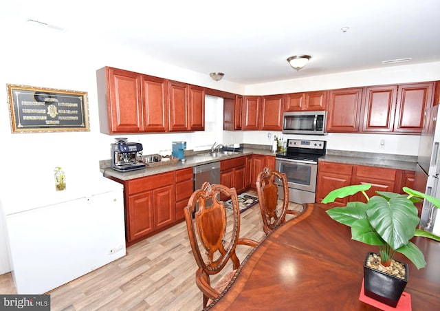 kitchen featuring light hardwood / wood-style flooring, stainless steel appliances, and sink