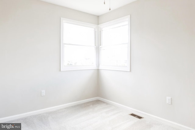 spare room featuring light carpet