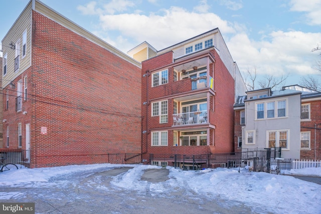 view of snow covered property