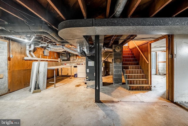 basement featuring heating unit