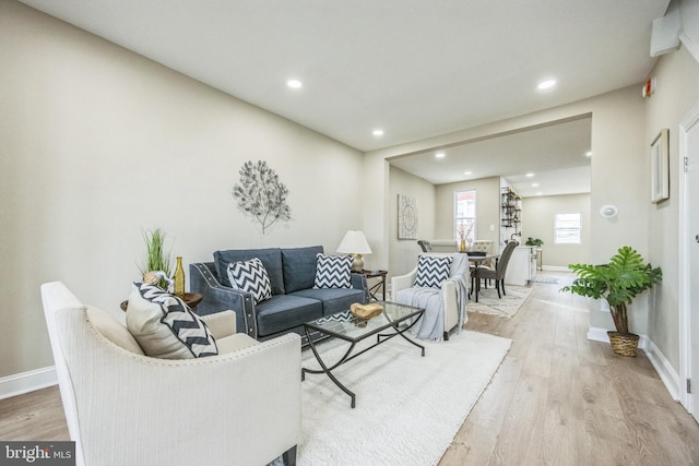 living room with light hardwood / wood-style flooring