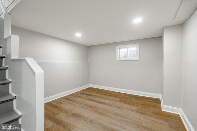 basement with light wood-type flooring