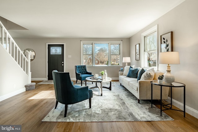 living room with hardwood / wood-style floors