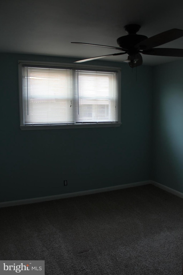 carpeted empty room with ceiling fan and a wealth of natural light