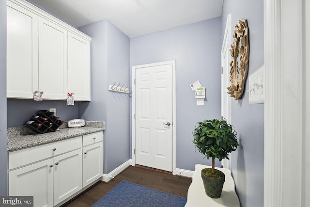 laundry area with dark hardwood / wood-style floors