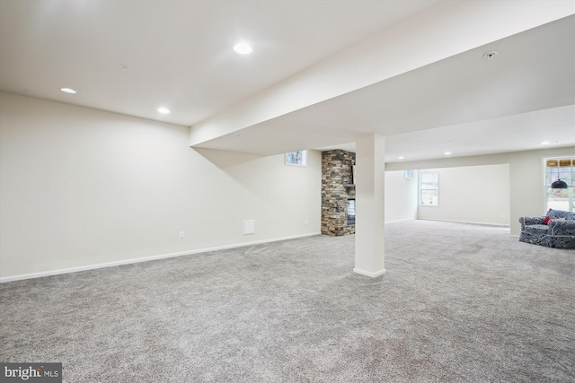 basement featuring carpet