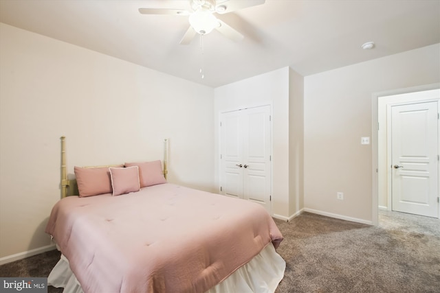 bedroom featuring ceiling fan and carpet floors