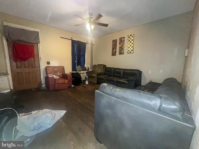 living room with ceiling fan