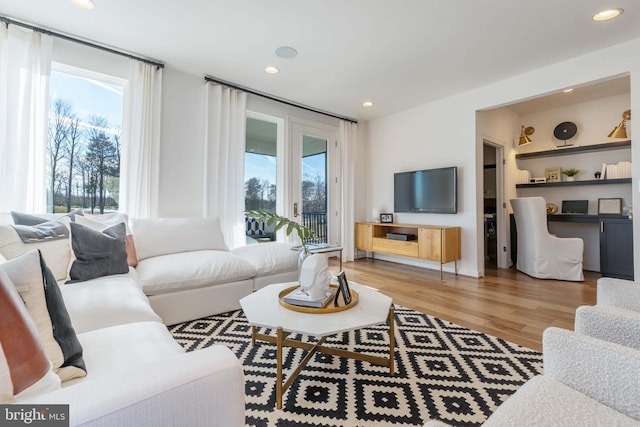 living room with hardwood / wood-style floors and plenty of natural light