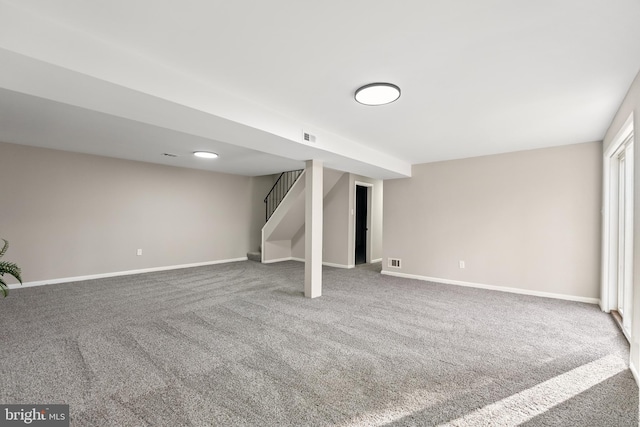 basement with carpet floors