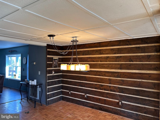 dining room with parquet floors