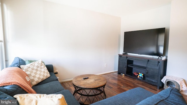 living room with dark hardwood / wood-style floors