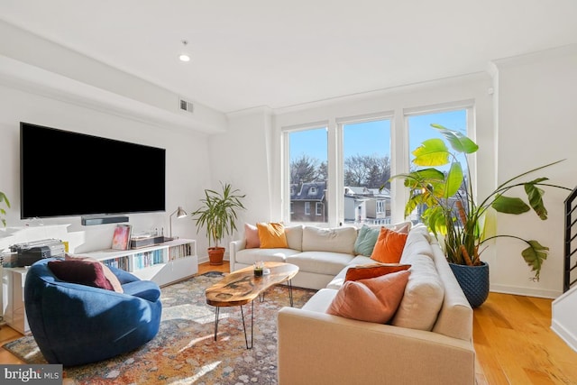 living room with light hardwood / wood-style floors