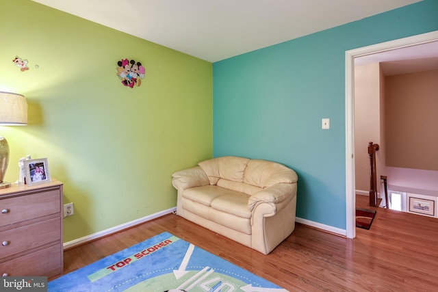 living area with hardwood / wood-style floors