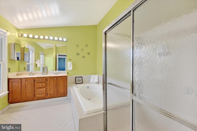 3701 Green Ash Ct, Beltsville, MD 20705 - bathroom with vanity, tile patterned flooring, and shower with separate bathtub