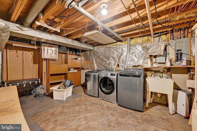 3701 Green Ash Ct, Beltsville, MD 20705 - basement with electric panel, washer and clothes dryer, and sink
