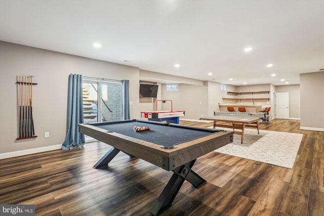 playroom featuring billiards and hardwood / wood-style flooring