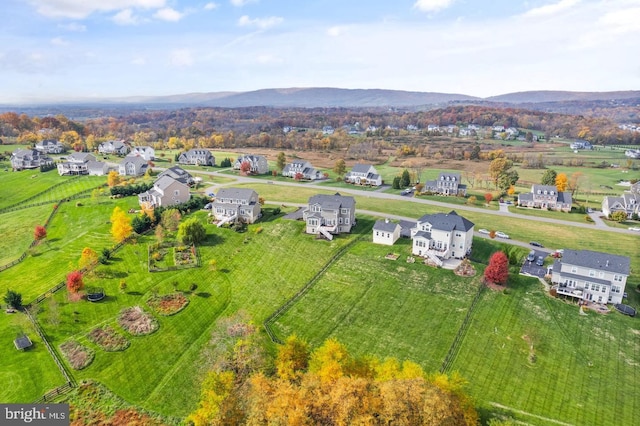 birds eye view of property with a mountain view