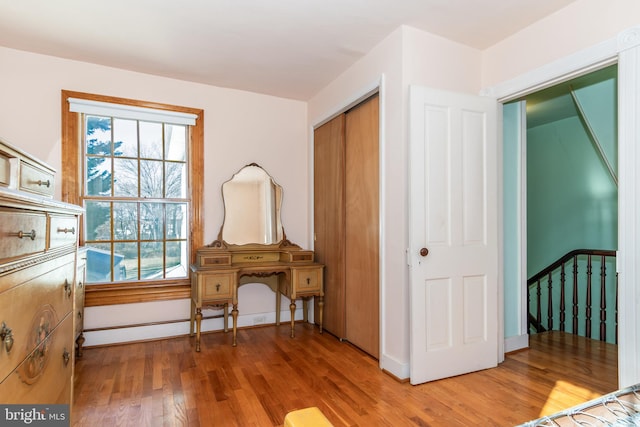 interior space featuring light wood-type flooring and a closet