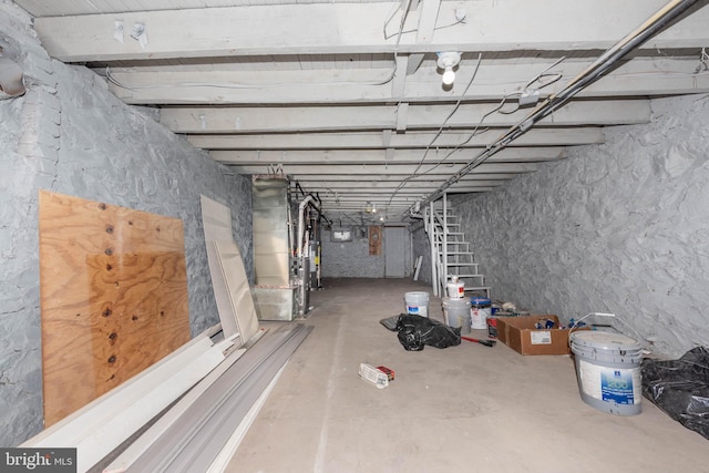 basement featuring heating unit