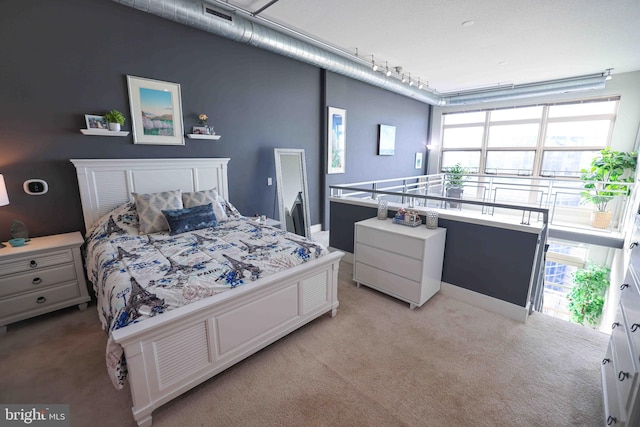 carpeted bedroom featuring multiple windows