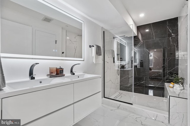 bathroom featuring vanity and walk in shower