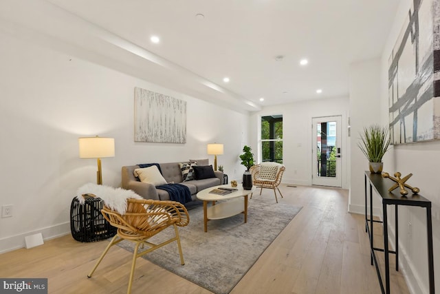 living room featuring light wood-type flooring