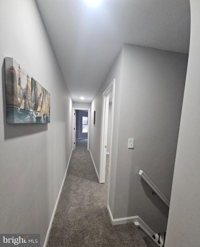 hallway with carpet floors