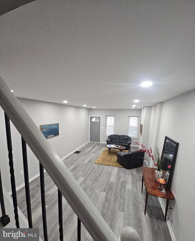 living room with hardwood / wood-style floors