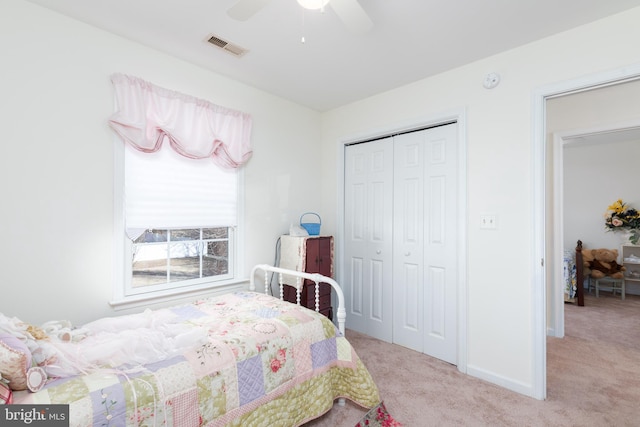 633 E Main St, Fruitland, MD 21826 - bedroom featuring a closet, visible vents, carpet flooring, ceiling fan, and baseboards