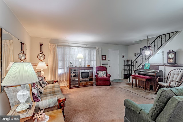 living room featuring carpet floors