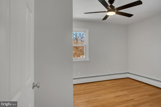 empty room featuring ceiling fan and light hardwood / wood-style floors