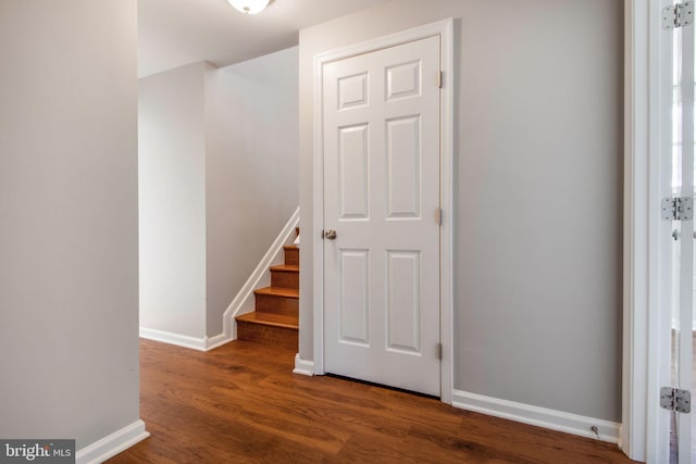 stairs with hardwood / wood-style floors