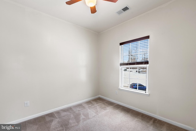 unfurnished room featuring carpet flooring and ceiling fan