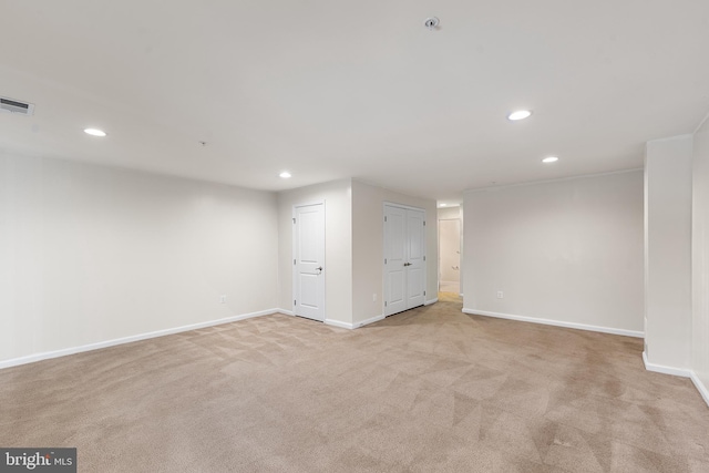 basement with light carpet