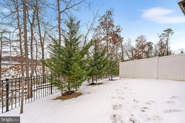 view of yard covered in snow