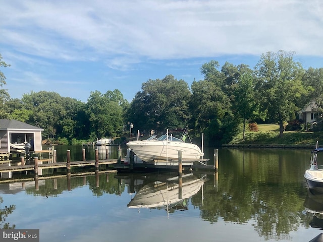 dock area with a water view