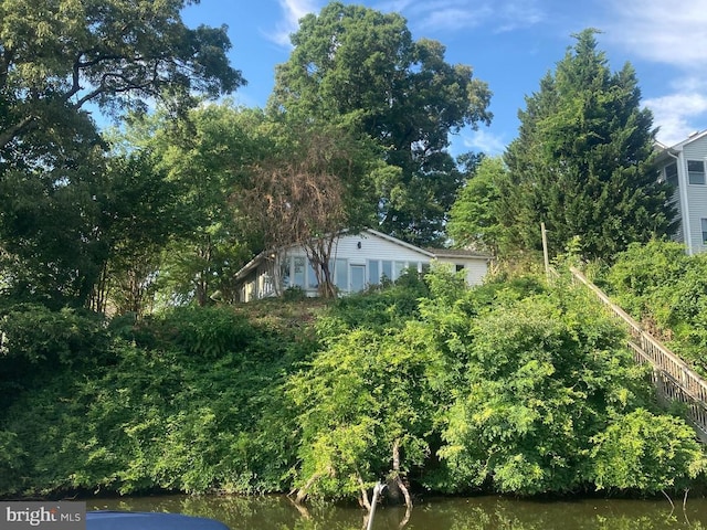 view of yard with a water view