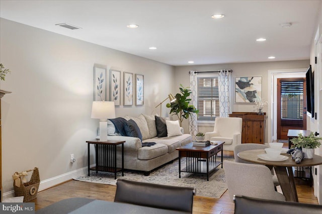 living room featuring hardwood / wood-style floors and a healthy amount of sunlight