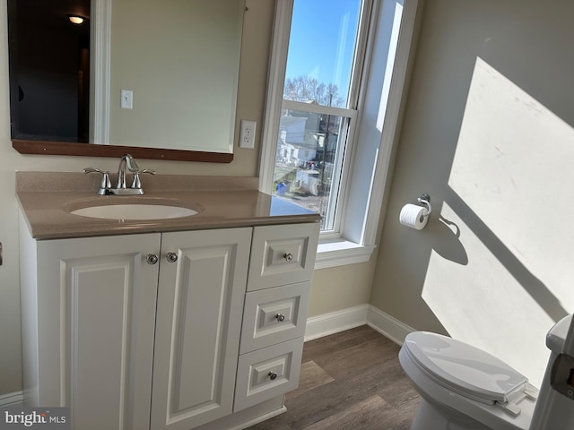 bathroom featuring hardwood / wood-style floors, vanity, and toilet